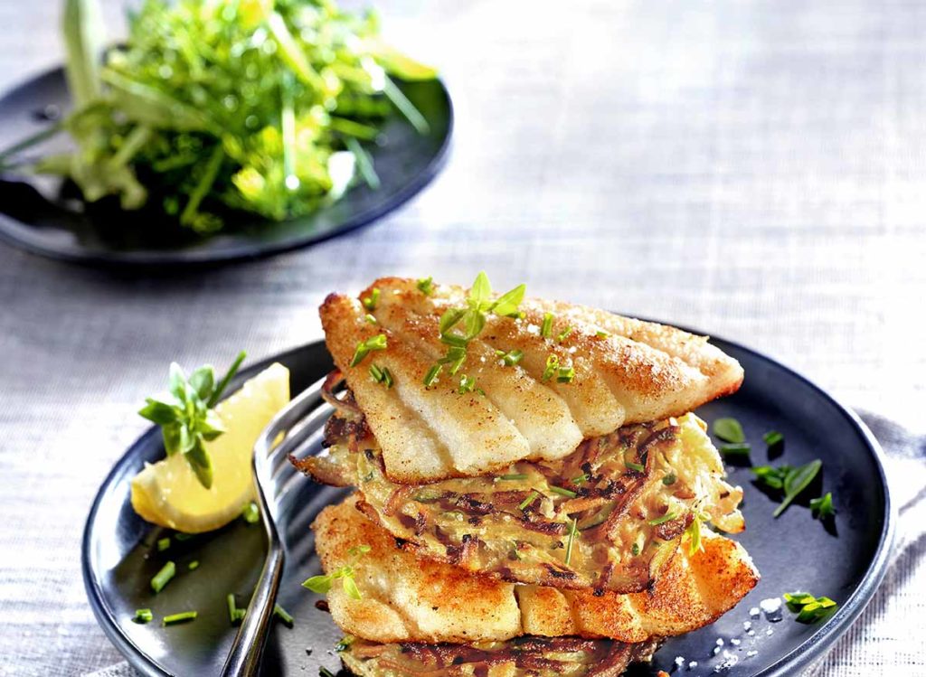 Filet de cardine en millefeuille de paillasson de légumes