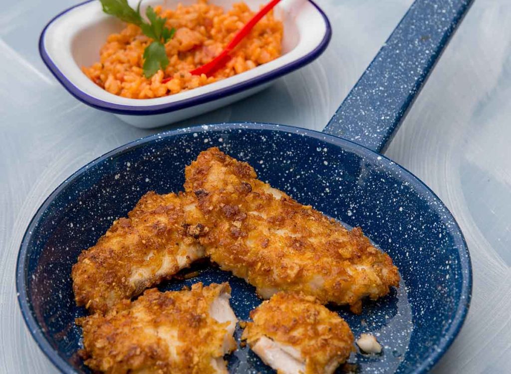 Cardine croustillante et risotto à la tomate