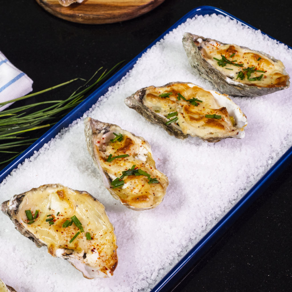 Huîtres chaudes aux poireaux et au chèvre