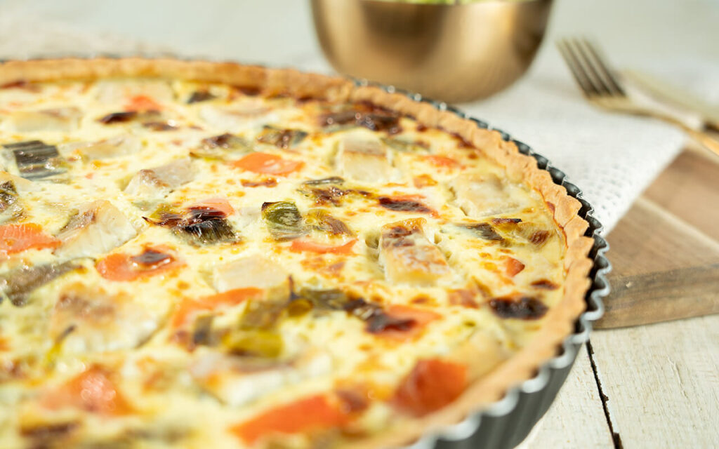 Quiche à la truite fumée et aux verts de poireaux